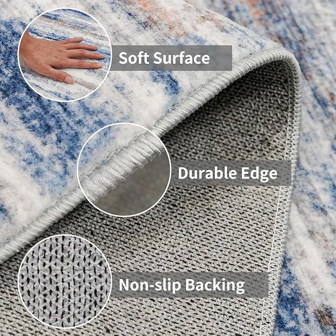 Large Runner Rugs for Hallway 4x16: Non-Slip Washable Wide Carpet - Soft Low-Pile Stain and Spill Resistant Rug for Entryway Living Room Dining Room Balcony Garage Office Navy Grey
