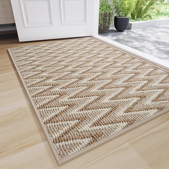 Indoor Door Mat 31x47, Dirt Resistant & Absorbent Doormat for Entryway Inside, Non-Slip Rubber Backing Front Door Mat Indoor Entrance, Low-Profile, Washable, Brown