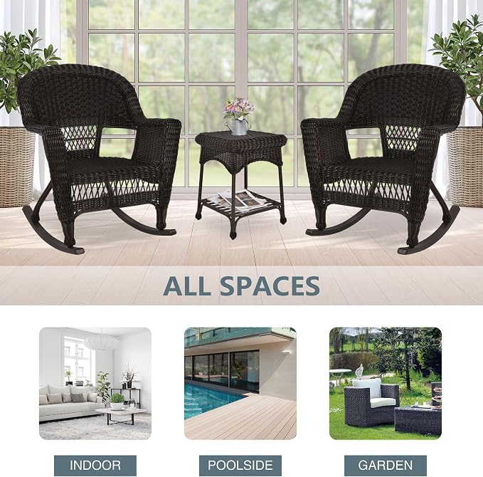 Jeco 3 Piece Rocker Wicker Chair Set