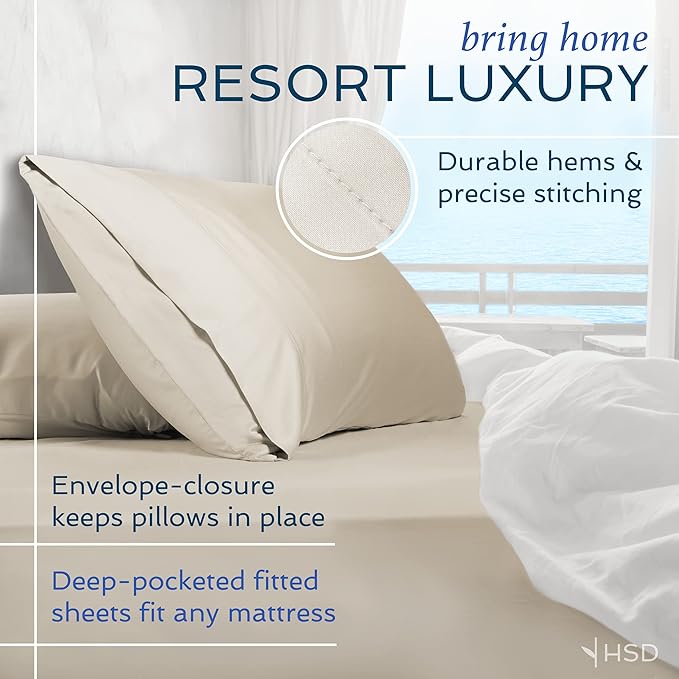 Hotel Sheets Direct 4 Piece Bed Sheet Set King Size, 100% Viscose Derived from Bamboo Sheets Set with 2 Pillowcases, Cooling & Breathable Luxury Bedding, Moisture-Wicking & Silky Soft Texture, White