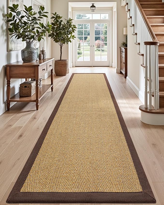 DEXI Hallway Runner Rug 2x7 Jute, Woven Braided Sisal Runner Non Slip, Entryway Farmhouse Runner Carpet for Indoor Luandry Hall Backdoor Bedroom, Natural/Brown