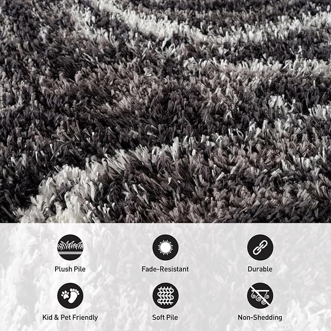 Rugshop Abstract Marble Shag Runner Rug Anthracite Dark Gray 2' 3" x 8' Perfect for Hallways, Kitchens, or Behind The Sofa