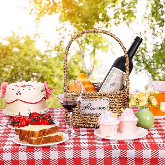 3 Pack Red Gingham Tablecloths, 54 X 108Inch Plastic Red and White Checkered Tablecloth Disposable Picnic Table Cloths Waterproof Outdoors Tablecloth for Camping Picnic Barbecue Birthday Party