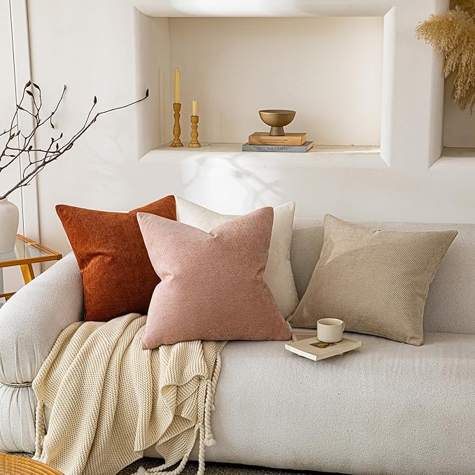 a moment Pack of 2 Decorative Chenille Throw Pillow Covers with Twill Cushion Covers for Sofa Living Room Couch Bed 18x18 Inch Blush Pink
