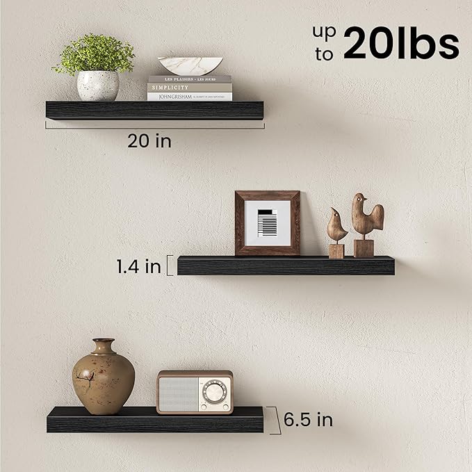 Fun Memories 20 Inch Floating Shelves Wall-Mounted, Engineered Wood Wall Shelves