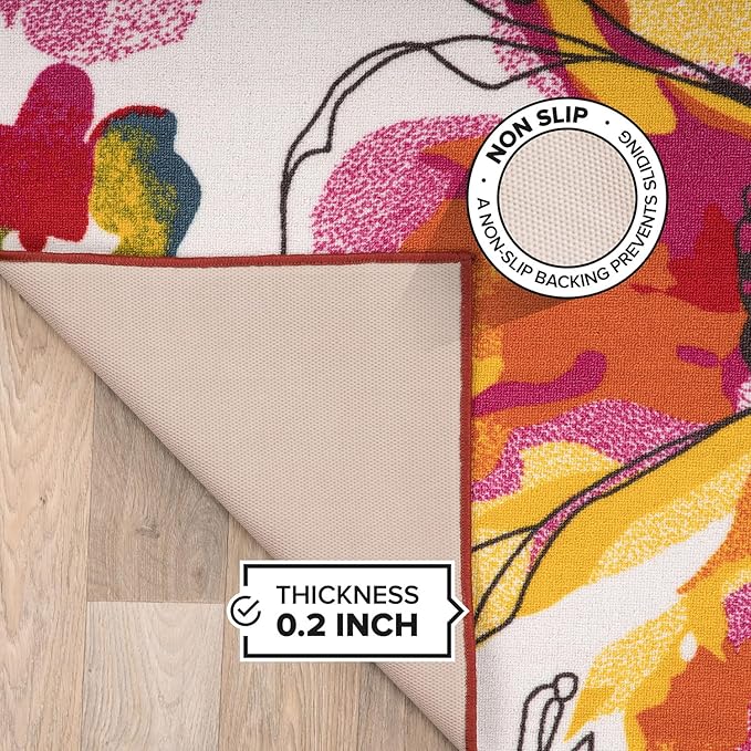 Rugshop Multi Bright Flowers Non Slip Non-Shedding Runner Rug for Hallway, Kitchen and Entryway, 2' x 10'