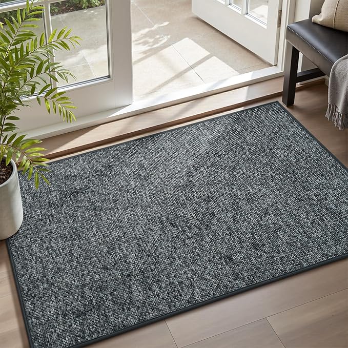 MontVoo Door Mat Indoor Entrance Doormat, Absorbent Durable Rubber Non Slip Front Door Mat for Inside Entry Entryway Dirt Trapper Welcome Mat, Darkgrey 32''x48''