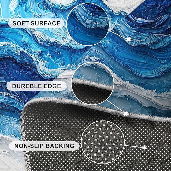 4x5 Ocean Waves Indoor Outdoor Rug - Abstract Waves Bedside Rug, Abstract Art Washable Entry Way Rugs Kids Carpet for Inside House Playroom Living Room End Table Nursery