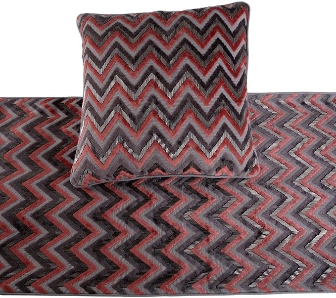 The HomeCentric Grey Bed Runner, CA King Size 86"x18" Decorative Bed Runner with 2 Matching Pillow Cover, Peach & Grey Velvet Bed Scarf in Bead Embroidery - Blushed Chevron