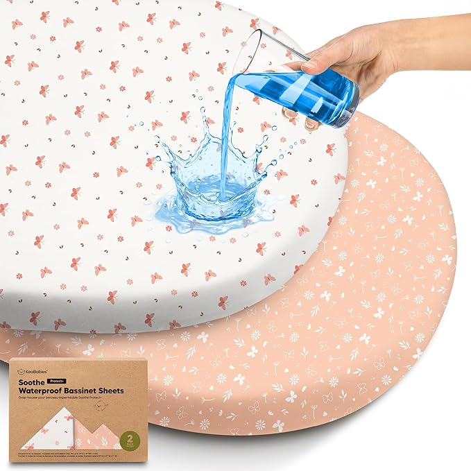 2-pk Waterproof Bassinet Sheets Girls, Boys, Cotton - 33x17 Universal Bassinet Mattress Pad Protector Cover, Compatible with Graco,Baby Delight,Chicco,Halo Bassinest Swivel Sleeper Fitted(Butterflies)