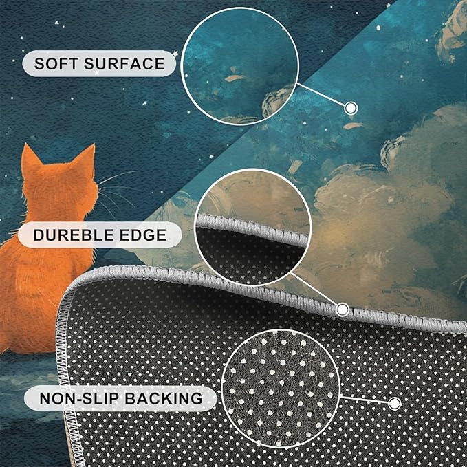 Orange Cat Rugs for Bedroom - 4x6 Area Rug - Cartoon Starry Sky Rugs for Living Room, 3D Cute Cat Rug, Non-Slip Washable Home Decor Carpet