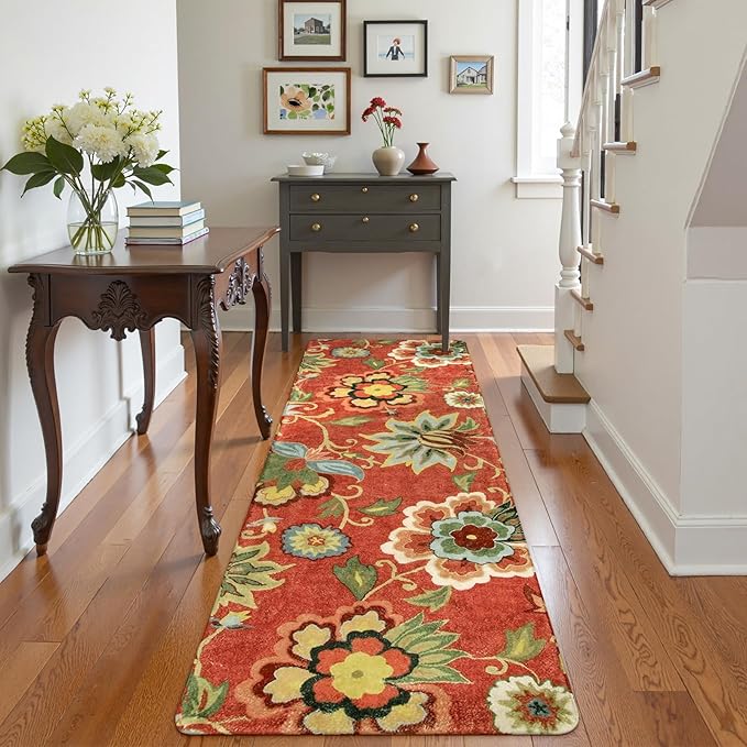 Lahome Floral 2x6 Washable Hallway Runner, Vintage Soft Non-Slip Carpet for Entryway Laundry Living RoomKitchen Runner Rug