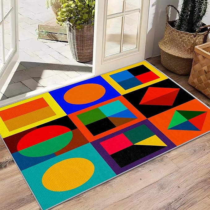 Geometric Indoor Rugs for Entryway - 2x3ft - Colorful Abstract Modern Funky Washable Non Slip Low Pile Small Area Rug for Bedroom, Geometric Carpet Home Decor & Gifts