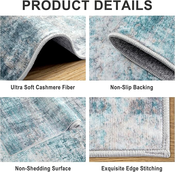 6x9 Area Rugs for Living Room - Washable Rug Modern Abstract Soft Large Neutral Non-Slip Carpet Indoor Floor Thin Carpets for Bedroom Dining Room Farmhouse Nursery Home Office Green