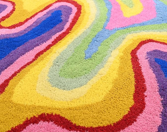 Irregular Shaped Handmade Wool Rug | Modern Colourful Stripe Premium Area Rug Perfect for Home Decor (IR-C, 6x6 ft)