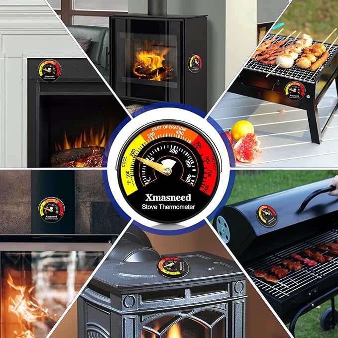 Wood Stove Thermometer Magnetic, Stove Top Thermometer for Wood Burning Stoves, Gas Stoves, Pellet Stove