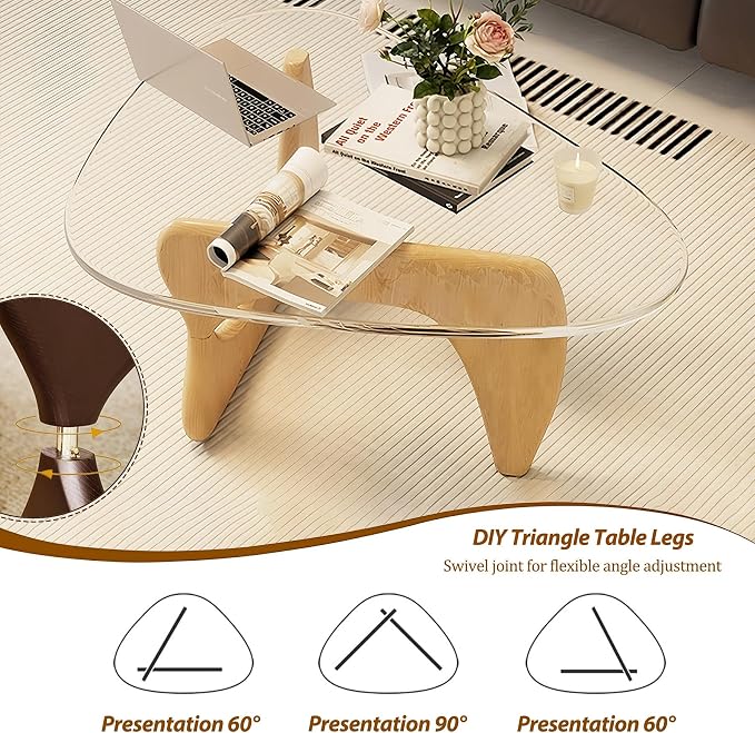 Glass Coffee Table, 35.8" Modern Center Table