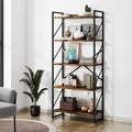 Shintenchi 5 Tiers Bookshelf, Classically Tall Bookcase Shelf, Industrial Book