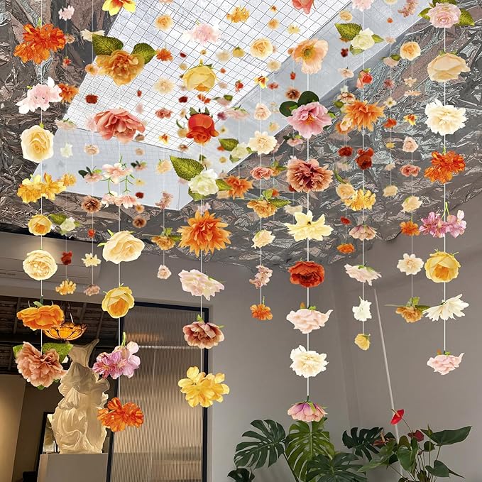 Suncalla 6 Pcs 35.46 ft Flower Garlands Backdrop Spring Artificial Wildflower Vines Floral Decorations for Party Fake Flower Vines Faux Silk Wildflower for Easter Wedding Garden Wall Arch(Champagne)