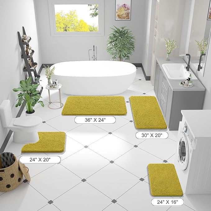 OLANLY Bathroom Rugs 24x16, Extra Soft Absorbent Chenille Bath Rugs, Rubber Backing Quick Dry, Machine Washable Bath Mats for Bathroom Floor, Tub and Shower, Home Decor Accessories, Deep Mustard