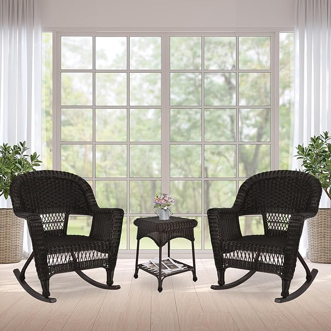 Jeco 3 Piece Rocker Wicker Chair Set