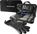 SEARWARE Barbecue Grill Tool Set - Stainless Steel - Strong Durable Design - Heat Resistant Glove & Bristle Free Grill Brush - Thermometer, Meat Injector, & Corn Skewers - Perfect For Smokers & Grills