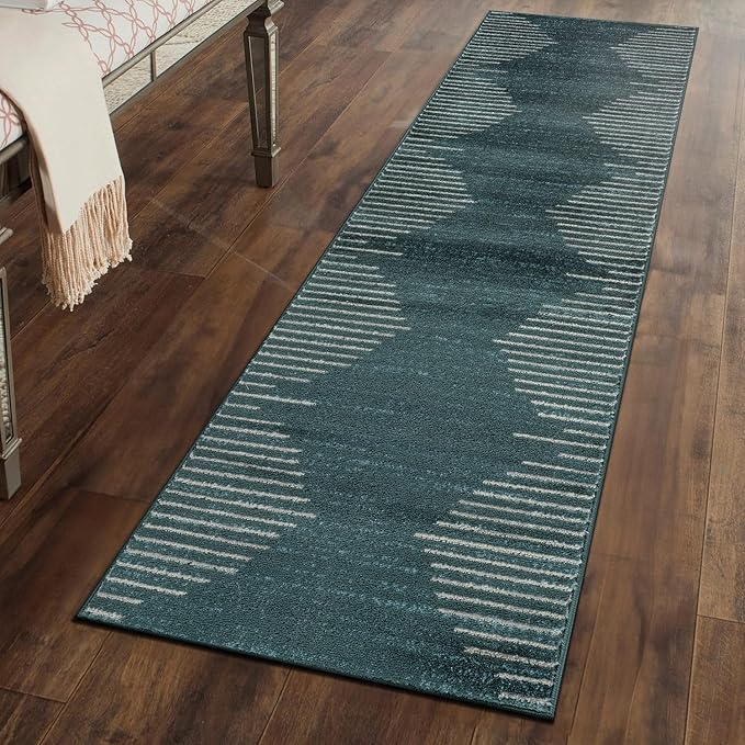 Rugshop Bohemian Stripe Stain Resistant High Traffic Living Room Kitchen Bedroom Dining Home Office Area Rug 2' x 7' Teal