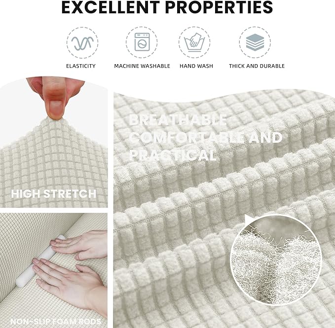 LURKA Stretch Chair Sofa Slipcovers 1 Piece Couch Covers for Sofa Furniture Protector Full Sofa Covers with Elastic Bottom for Kids and Dog (Small, Ivory)