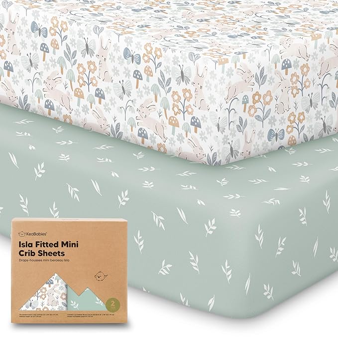 Pack and Play Sheets Fitted - 2-Pack Mini Crib Sheets for Pack N Play Mattress 38x26, Soft & Cozy, Neutral Toddler Playard Bedding, Snug Fitted Mini Baby Crib Mattress Cover Boy, Girl (Prairie)