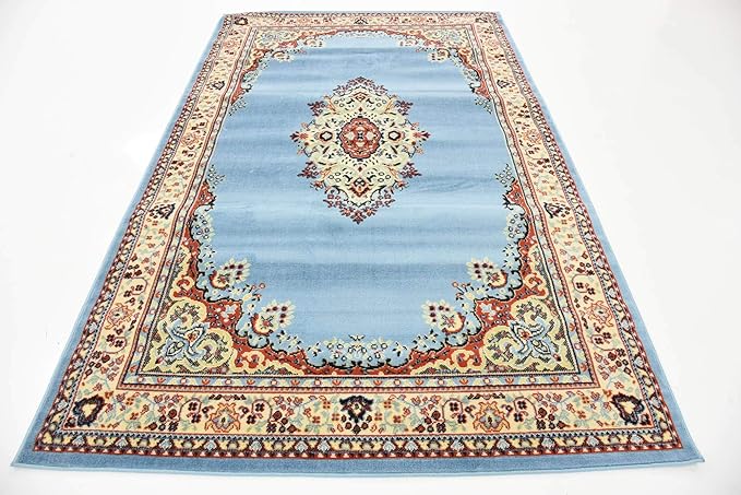 Unique Loom Reza Collection Traditional Persian Style Area Rug, Rectangular 5' 1" x 8' 0", Light Blue/Ivory