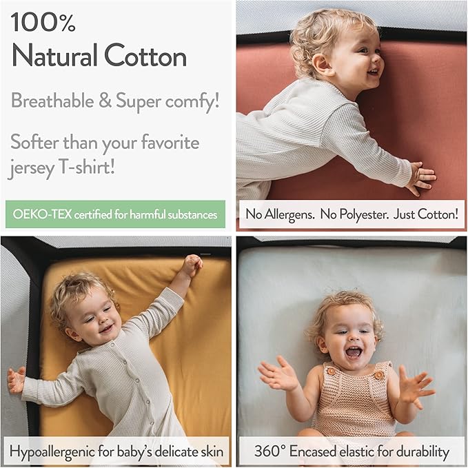 Bedside Sleeper Bassinet Fitted Sheets 33x20 for Maxi COSI Iora, Koola Baby, Baby Joy, Angelbliss, Kidsclub Bedside Bassinet – 100% Jersey Cotton – Cream + Brown – 2 Pack