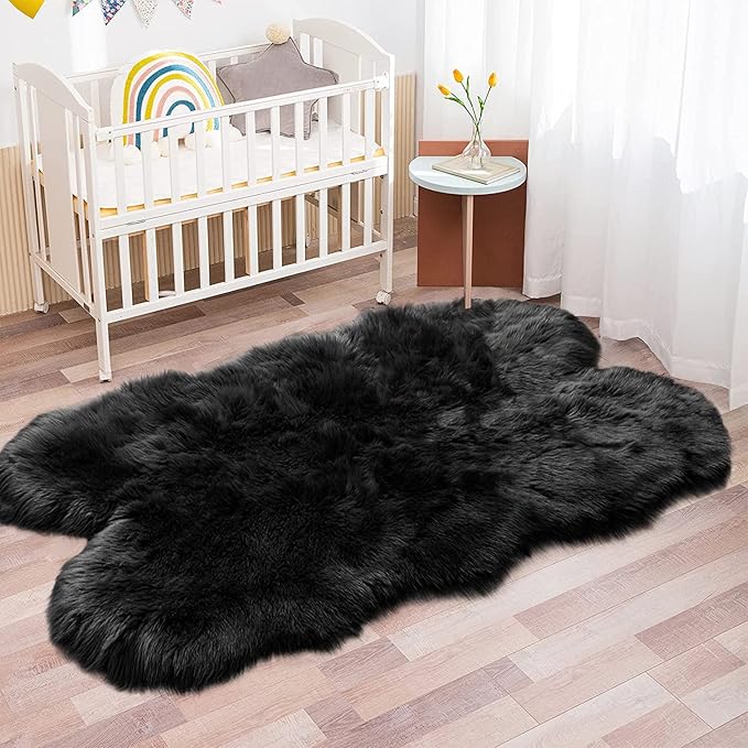 Latepis Black Faux Fur 4x6 Area Rug Tapetes para Sala for Bedroom Fluffy Plush Shag Rug for Living Room Furry Rugs Washable Rug Luxury Home Décor