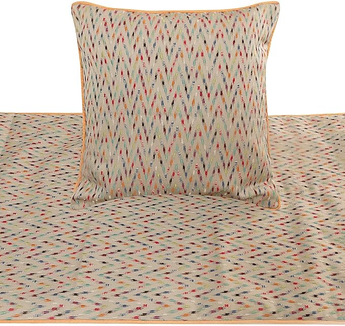 The HomeCentric King Queen Twin Beige & Multicolor Luxury Queen 74"x18" Bed Runner Without Pillow Cover, Chevron Embroidery Bed Scarf on Jacquard Embroidered Fabric - Happy Chevy