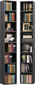 IRONCK Tall Narrow Bookshelf 8 Tiers 71in Set of 2, Compact Corner Bookcase
