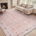 MontVoo-Vintage Area Rug 5X7 Pink Rugs for Living Room-Soft Distressed Printed Rugs for Bedroom-Non Slip Carpet-Machine Washable Rug for Dining Room Living Room Bedside Office