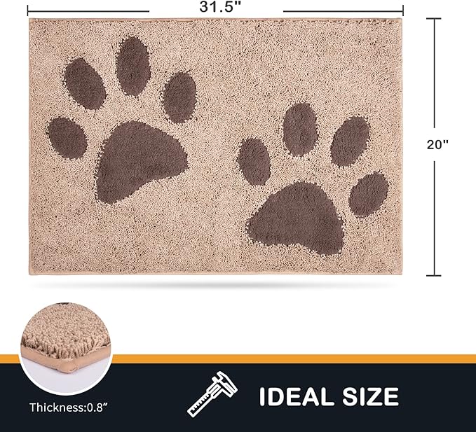 PURRUGS Dirt Trapping Door Mat 20" x 31.5", Non-Skid/Slip Machine Washable Microfiber Entryway Rug, Dog Doormat, Super Absorbent Welcome Mat for Muddy Wet Shoes and Paws, Beige