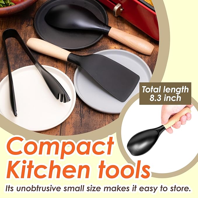 Japanese Kitchen Gadgets Nylon Spoon Spatula Tong Short Wooden Handle
