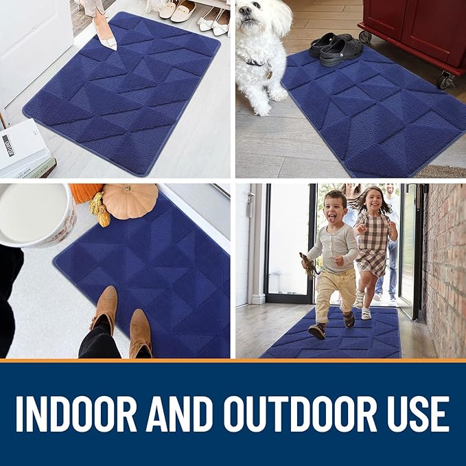 OLANLY Door Mats Indoor, Non-Slip, Absorbent, Dirt Resist, Entrance Washable Mat, Low-Profile Inside Entry Doormat for Entryway (47x20 inches, Navy)