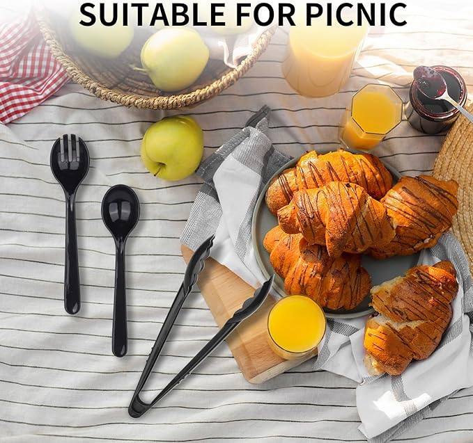36PCS Disposable Serving Utensils Including Plastic Spoons, Tongs and Forks