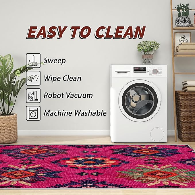 6x9 Rug Washable - Southwestern Rug for Bedroom, Ethnic Vintage Floral Medallion Non Slip Low Pile Area Rugs for Living Room, Southwestern Carpets Home Decor & Gifts