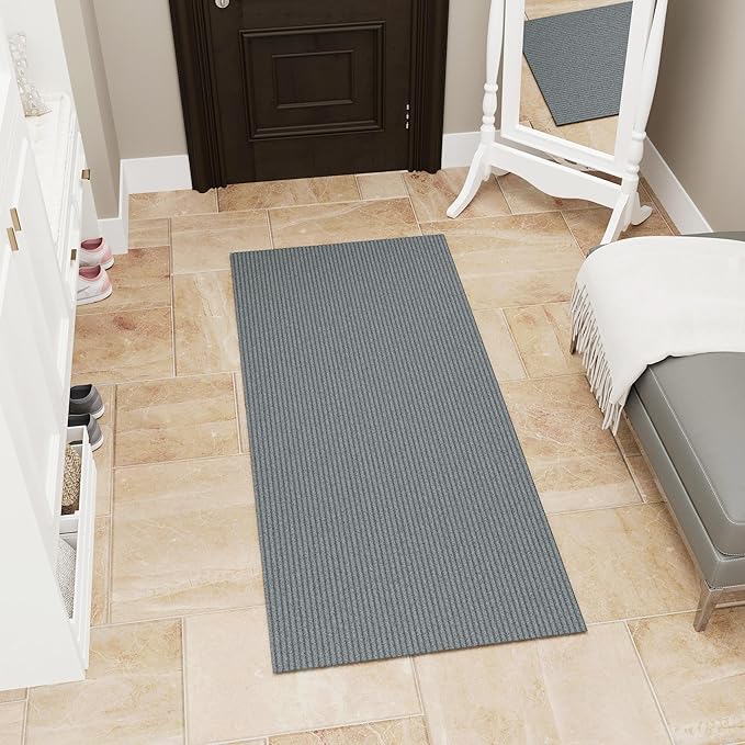 Ottomanson Mud Mat 3' x 3'11" Entryway Rug - Non-Slip Scraper Doormat for Muddy Paws, Dirt Trapping Indoor/Outdoor Mat for High-Traffic Areas, Kitchen, Garage, Patio, Gray