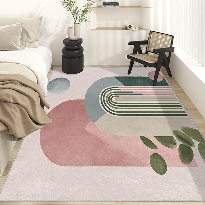 Mid Century Modern Rugs for Home Decor, 5x7 ft, Boho Abstract Geometry Area Rugs for Living Room, Soft Non Slip Washable Minimalist Arched Carpet Bedroom Decorations Dt-Ghf-19