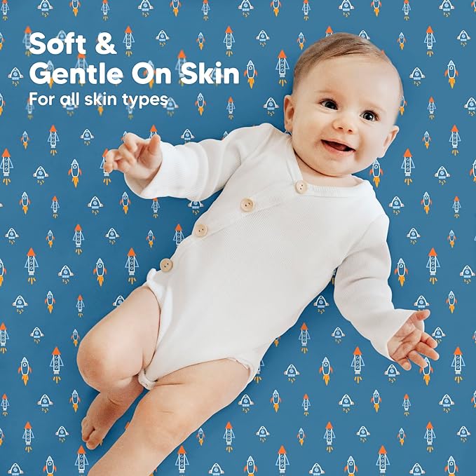 2-Pack Mini Crib Sheets Fitted - 38x26 Pack N Play Sheets for Pack and Play Mattress, Organic Cotton, Soft & Breathable Playard Bedding, Neutral Mini Toddler Bed Cover for Boys, Girls (Space Quest)