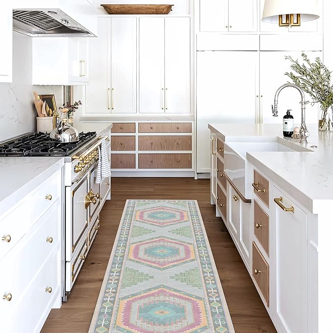 Fame Living Washable Area Rug. Modern Farmhouse. Vintage. Turkish. Bohemian. Distressed. Oriental. Traditional. Rugs for Living Room. Dining. Bedroom. Office. Entryway. Foyer. (856GP, 2'5" x 13')