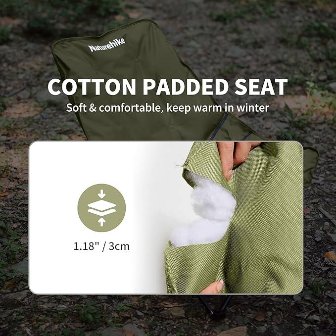 Naturehike Seastar Padded Camping Chair, Oversized 2-Position Adjustable Folding Chair, Portable Camp Chair with Side Pocket & Carry Bag