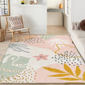 Lahome Pink Rug Machine Washable Area Rugs - 6x9 Non-Slip Large Living Room Rug Lightweight Throw Soft Carpet for Bedroom, Boho Botanical Print Ultra-Thin Indoor Rug for Classroom Nursery Dining Room