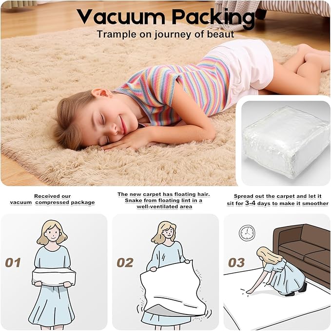 Light Tan Area Rugs 9x12 Living Room Bedroom, Fluffy Large Rug Soft Shag Non-Slip Carpet for Kids Boys and Girls Room Dorm Home Decor (9ft x 12ft)