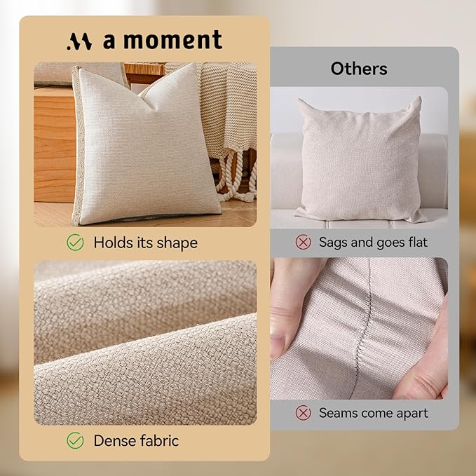 a moment Loop Yarn Linen-Like Pillow Cover Natural Soft Decorative Throw Pillow Case Farmhouse 18x18 Inch, Bohemian Textured Cushion Cover for Sofa Bed, Wrinkle-Resistant Home Decor Beige