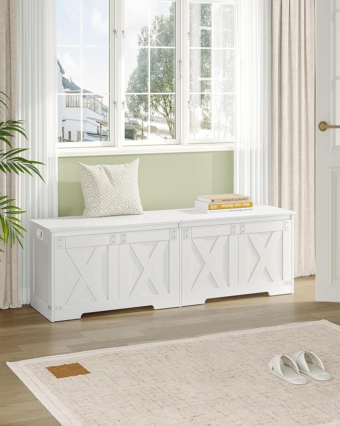 Hzuaneri 59" Storage Chest, Large Storage Trunk with 2 Hinges, Farmhouse Wooden Box Bench, Lift-Top Organizer Chest, Entryway Trunk for Bedroom, Living Room, White SB15003X