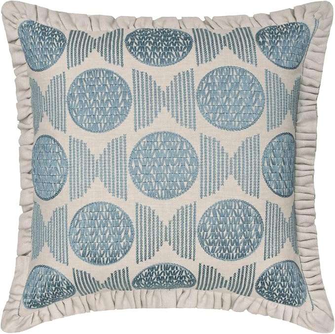 The HomeCentric King/Queen/Twin Blue Decorative Bed Runner Queen 74"x18" Bed Runner Without Pillow Cover, Embroidery, Ruffles Bed Scarf on Linen Fabric - Ellara Blue